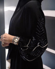 Premium Classic Black Qatri Nida Farbic Hand Work Abaya With Dupatta