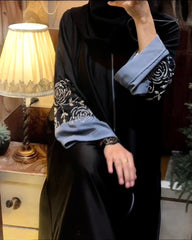 Premium Classic Black Qatri Nida Farbic Hand Work Abaya With Dupatta