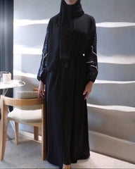 Premium Classic Black Qatri Nida Farbic Hand Work Abaya With Dupatta