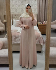 Premium 4 elegant colors available – Biscuit, Onion Pink, Teal Blue & Light Peach Qatri Nida Farbic Hand Work Abaya With Dupatta