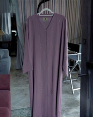 Premium Dusty Lavender Nida Fabric Abaya with Elegant Handwork