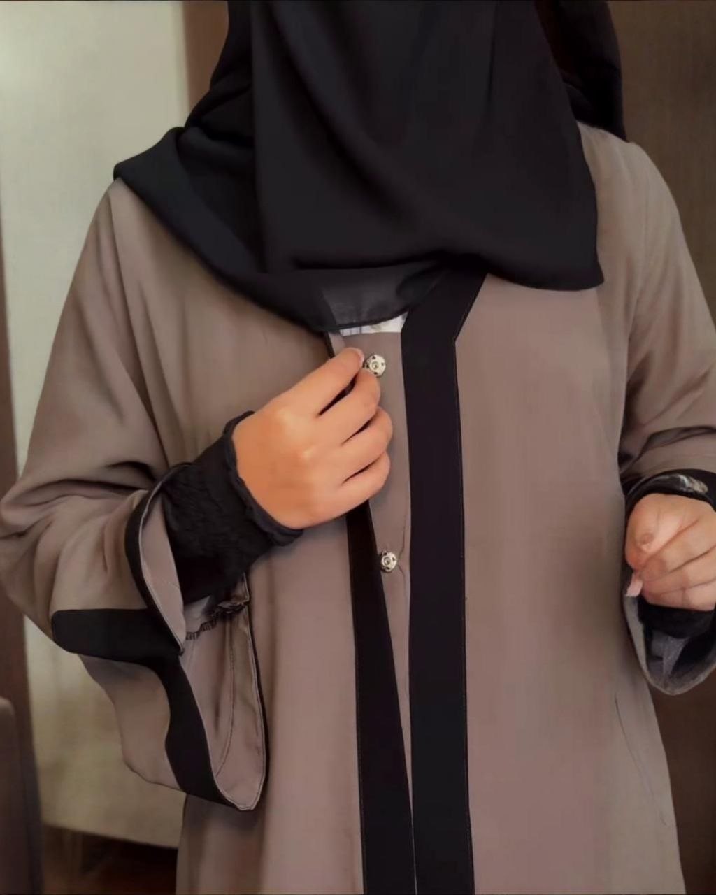 Premium & Black Contrast Nida Abaya with Dual Side Pockets for Women