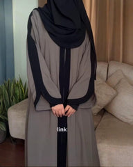 Premium & Black Contrast Nida Abaya with Dual Side Pockets for Women