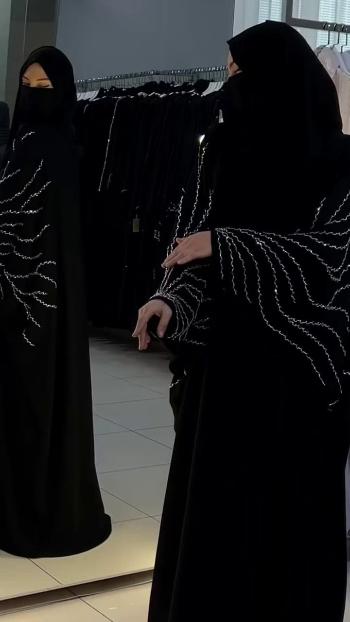 Premium Classic Black Qatri Nida Farbic Hand Work Abaya With Dupatta