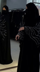 Premium Classic Black Qatri Nida Farbic Hand Work Abaya With Dupatta