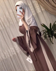 Premium soft mocha brown tone Qatri Nida Farbic Hand Work Abaya With Dupatta