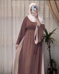 Premium soft mocha brown tone Qatri Nida Farbic Hand Work Abaya With Dupatta