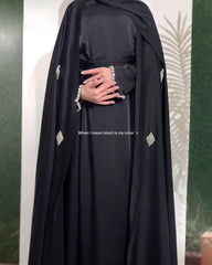 Premium Classic Black Qatri Nida Farbic Hand Work Abaya With Dupatta