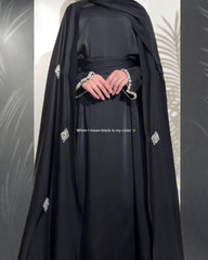 Premium Classic Black Qatri Nida Farbic Hand Work Abaya With Dupatta