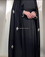 Premium Classic Black Qatri Nida Farbic Hand Work Abaya With Dupatta