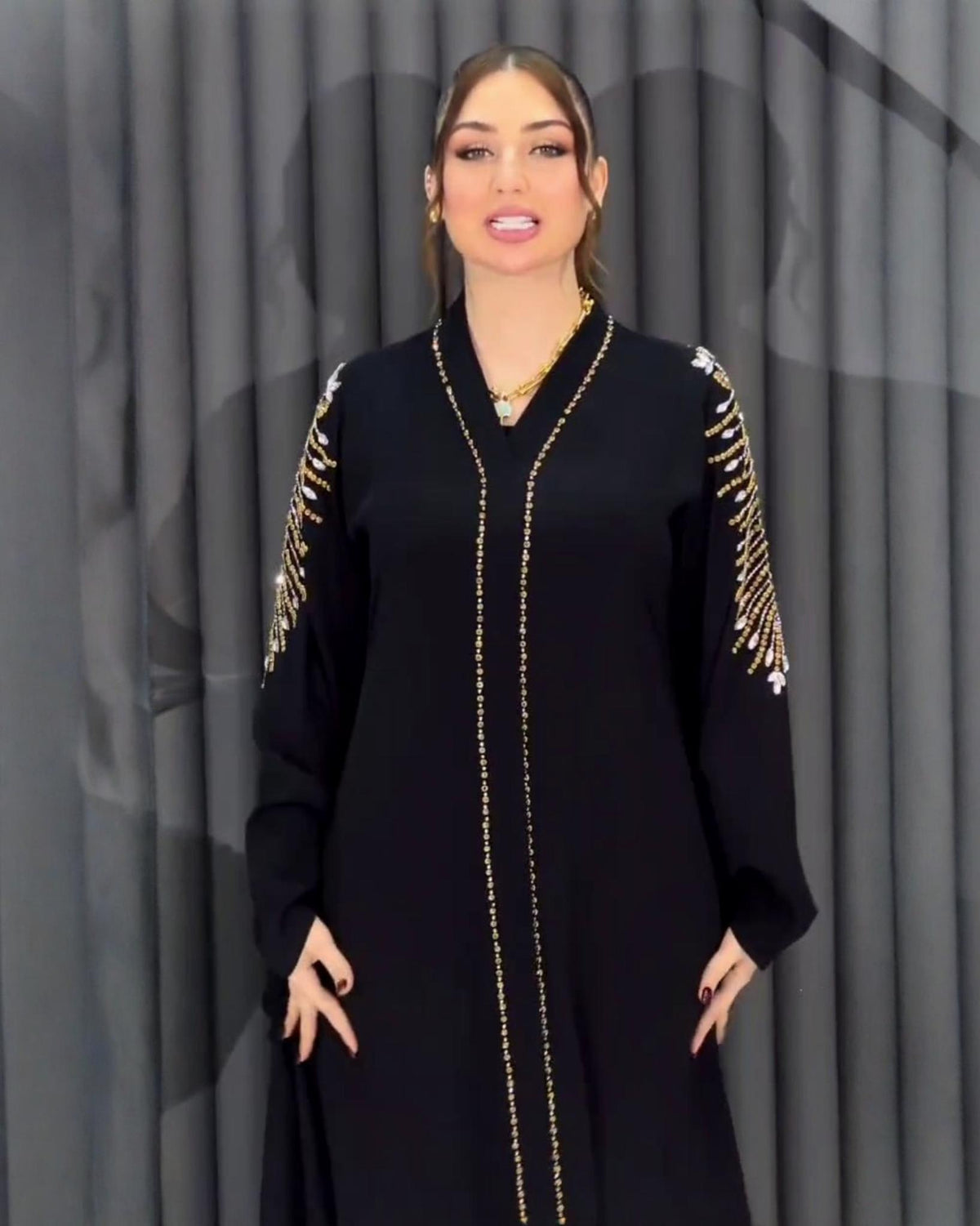 Premium Classic Black Qatri Nida Farbic Hand Work Abaya With Dupatta