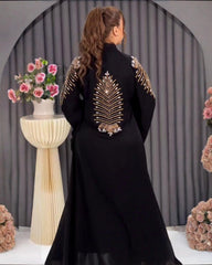 Premium Classic Black Qatri Nida Farbic Hand Work Abaya With Dupatta