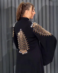 Premium Classic Black Qatri Nida Farbic Hand Work Abaya With Dupatta