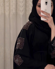 Premium Classic Black Qatri Nida Farbic Hand Work Abaya With Dupatta
