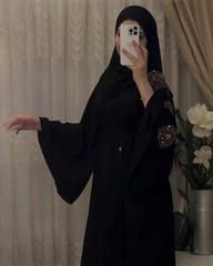 Premium Classic Black Qatri Nida Farbic Hand Work Abaya With Dupatta