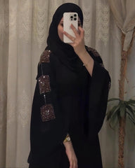 Premium Classic Black Qatri Nida Farbic Hand Work Abaya With Dupatta
