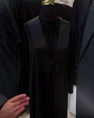 Premium Classic Black Qatri Nida Farbic Hand Work Abaya With Dupatta