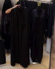 Premium Classic Black Qatri Nida Farbic Hand Work Abaya With Dupatta