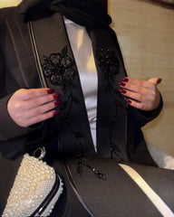 Premium Classic Black Qatri Nida Farbic Hand Work Abaya With Dupatta