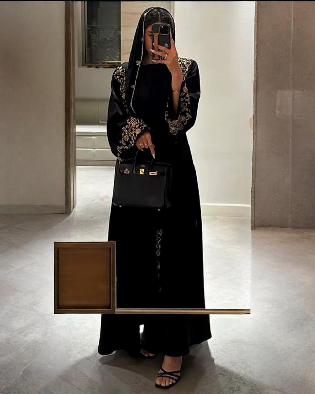 Premium Classic Black Qatri Nida Farbic Hand Work Abaya With Dupatta