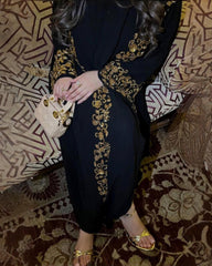 Premium Classic Black Qatri Nida Farbic Hand Work Abaya With Dupatta