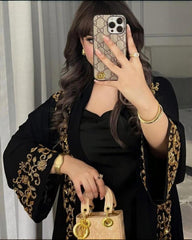 Premium Classic Black Qatri Nida Farbic Hand Work Abaya With Dupatta