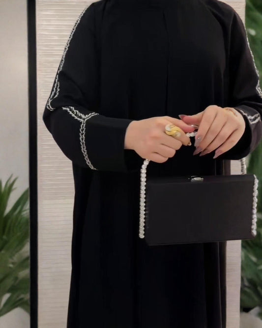 Premium Classic Black Qatri Nida Farbic Hand Work Abaya With Dupatta