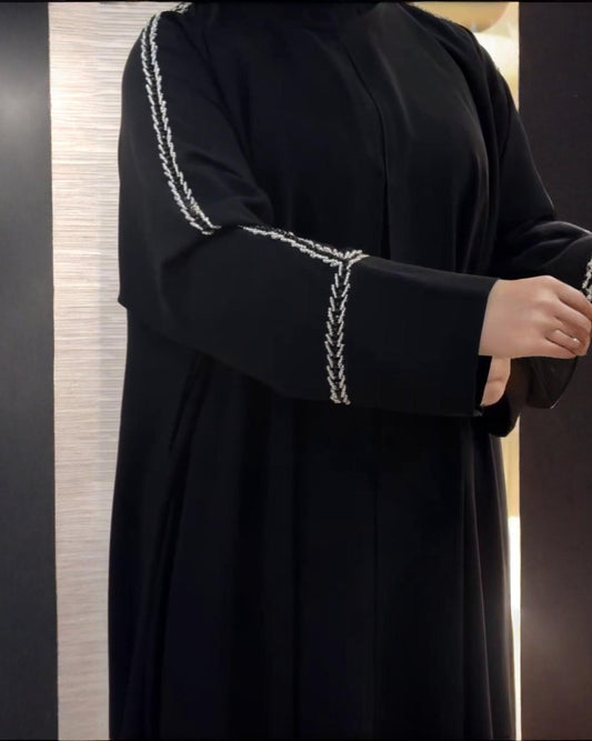 Premium Classic Black Qatri Nida Farbic Hand Work Abaya With Dupatta