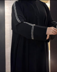 Premium Classic Black Qatri Nida Farbic Hand Work Abaya With Dupatta
