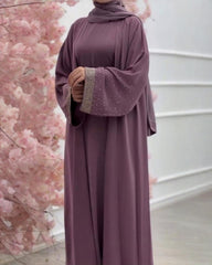 Premium Classic Mauve Pink Qatri Nida Farbic Hand Work Abaya With Dupatta