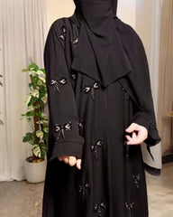 Premium Classic Black Qatri Nida Farbic Hand Work Abaya With Dupatta