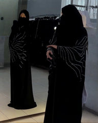 Premium Classic Black Qatri Nida Farbic Hand Work Abaya With Dupatta