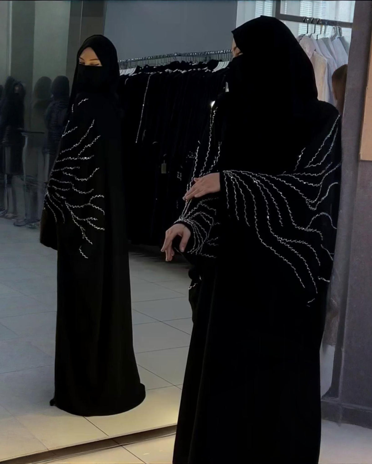 Premium Classic Black Qatri Nida Farbic Hand Work Abaya With Dupatta