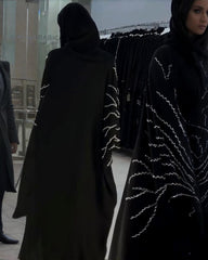 Premium Classic Black Qatri Nida Farbic Hand Work Abaya With Dupatta
