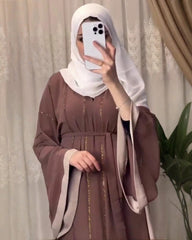 Premium soft mocha brown tone Qatri Nida Farbic Hand Work Abaya With Dupatta