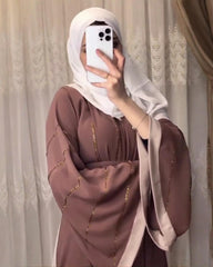 Premium soft mocha brown tone Qatri Nida Farbic Hand Work Abaya With Dupatta