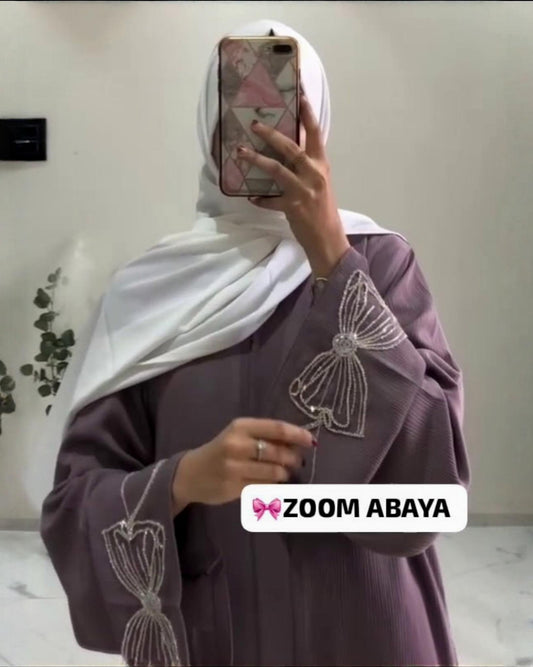Premium 2 Beautiful Colors Quatri Quality Zoom Fabric Hand Work Abaya With Dupatta