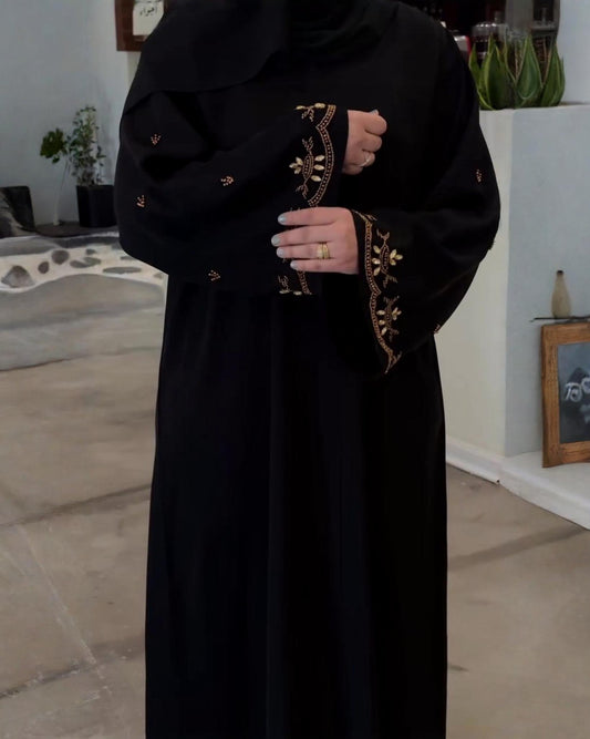 Premium Classic Black Qatri Nida Farbic Hand Work Abaya With Dupatta