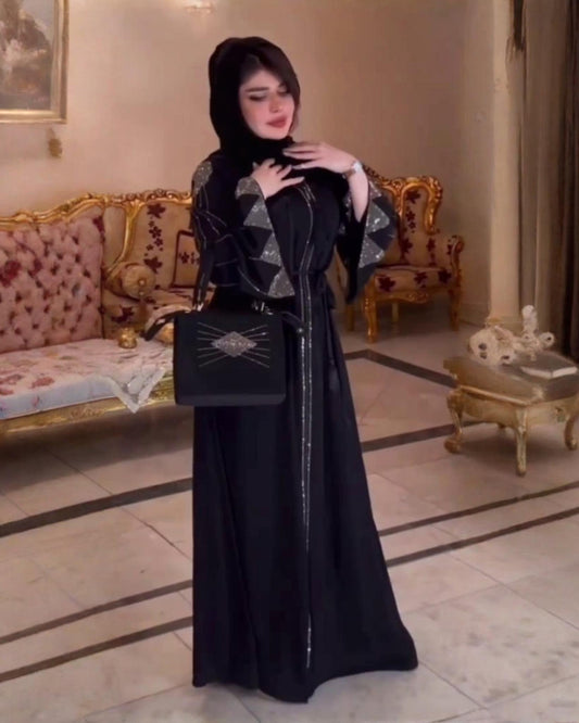 Premium Classic Black Qatri Nida Farbic Hand Work Abaya With Dupatta
