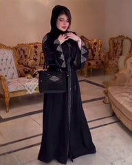 Premium Classic Black Qatri Nida Farbic Hand Work Abaya With Dupatta
