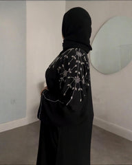 Premium Classic Black Qatri Nida Farbic Hand Work Abaya With Dupatta