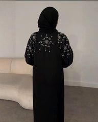 Premium Classic Black Qatri Nida Farbic Hand Work Abaya With Dupatta