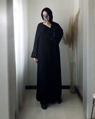 Premium Classic Black Qatri Nida Farbic Hand Work Abaya With Dupatta