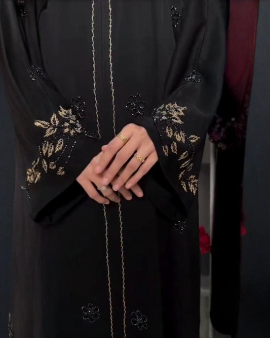 Premium 3 Beautiful Colors Qatri Nida Farbic Hand Work Abaya With Dupatta