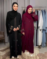Premium 3 Beautiful Colors Qatri Nida Farbic Hand Work Abaya With Dupatta