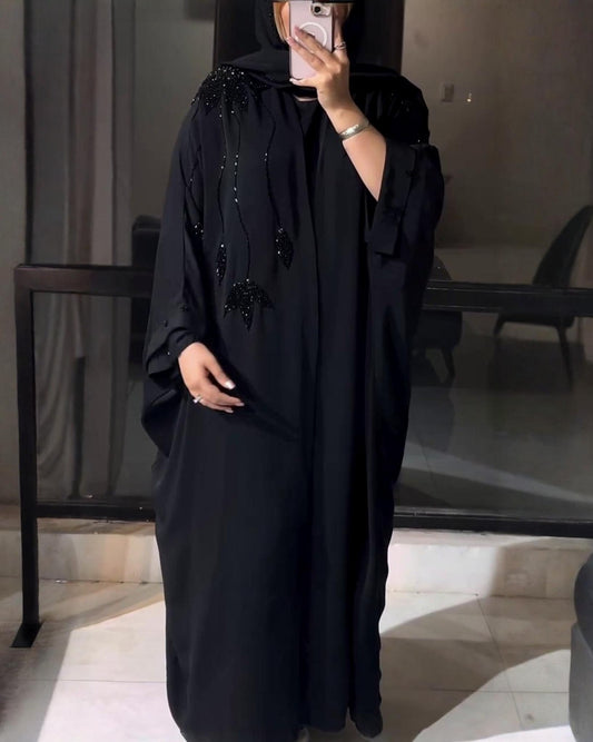 Premium Classic Black Qatri Nida Farbic Hand Work Abaya With Dupatta