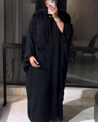 Premium Classic Black Qatri Nida Farbic Hand Work Abaya With Dupatta