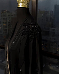 Premium Classic Black Qatri Nida Farbic Hand Work Abaya With Dupatta