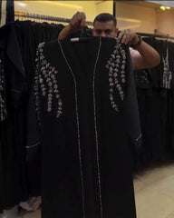Premium Classic Black Qatri Nida Farbic Hand Work Abaya With Dupatta