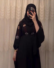 Premium Classic Black Qatri Nida Farbic Hand Work Abaya With Dupatta